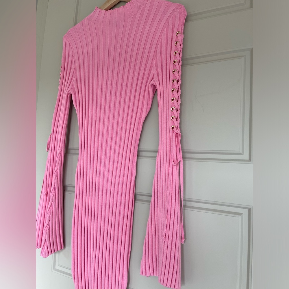 Pink Ribbed Knit Sweater Dress - Picture 7 of 12